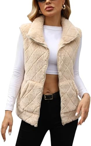 Womens quilted sherpa fleece vest, view 2