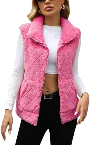 Womens quilted sherpa fleece vest, view 4