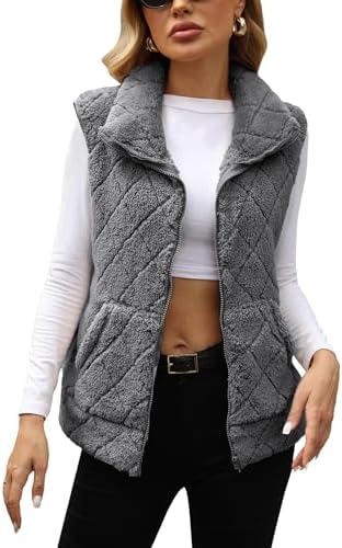 Womens quilted sherpa fleece vest, view 3