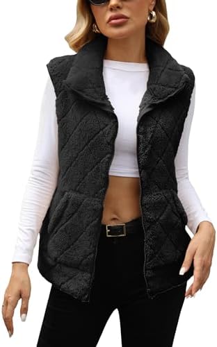Womens quilted sherpa fleece vest, view 1