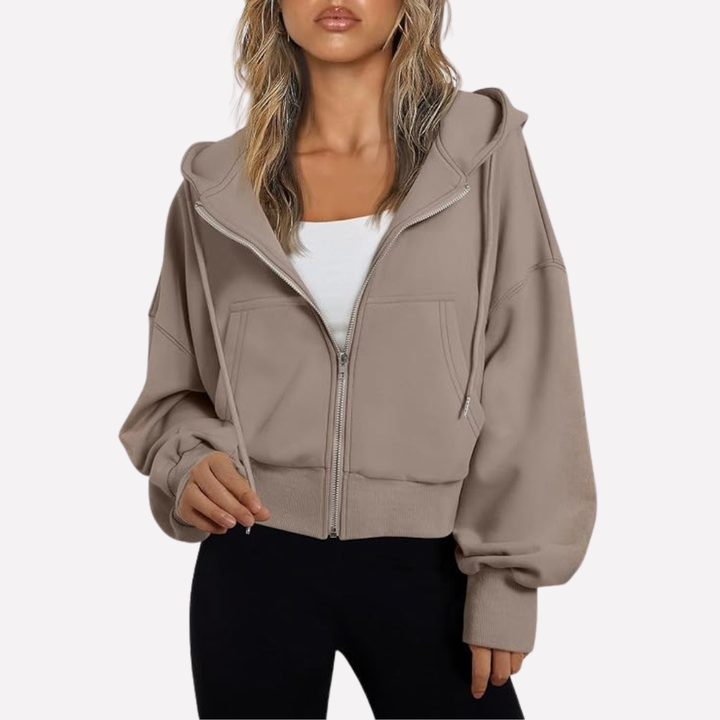 Shelby | Zip Up Cropped Long Sleeve Relaxed Hoodie