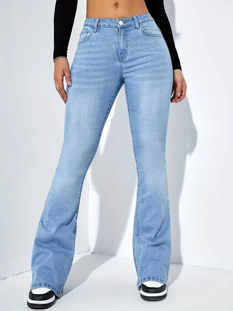 Womens mid-rise flare jeans, view 1
