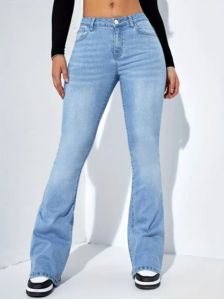 Womens mid-rise flare jeans, view 1