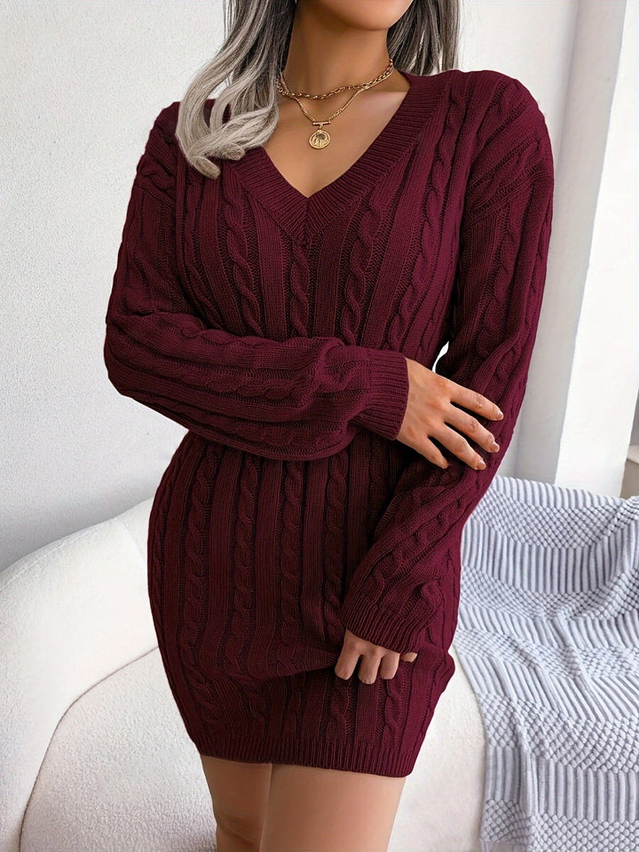 Nancy womens cable knit peplum sweater dress