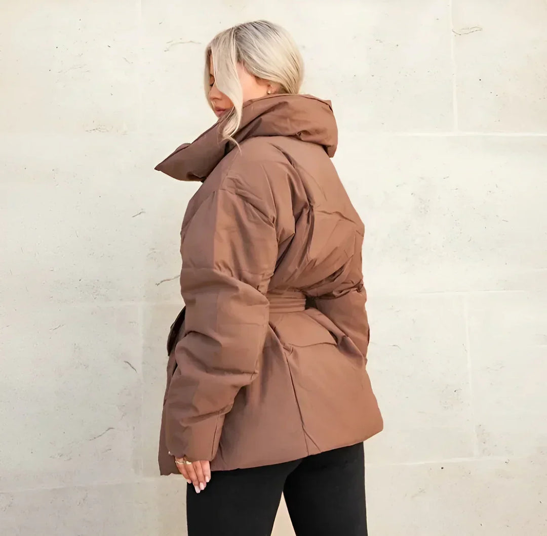 Womens oversized belted puffer jacket, view 9