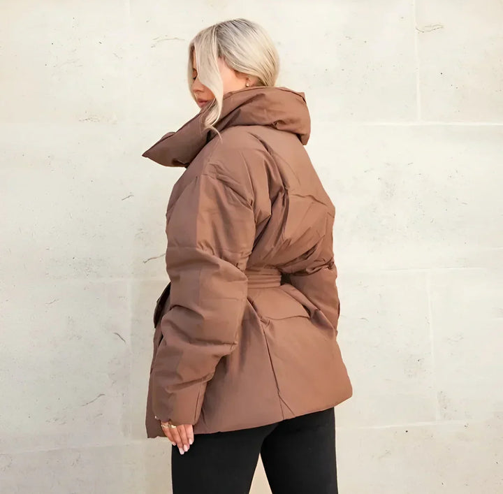Womens oversized belted puffer jacket, view 9