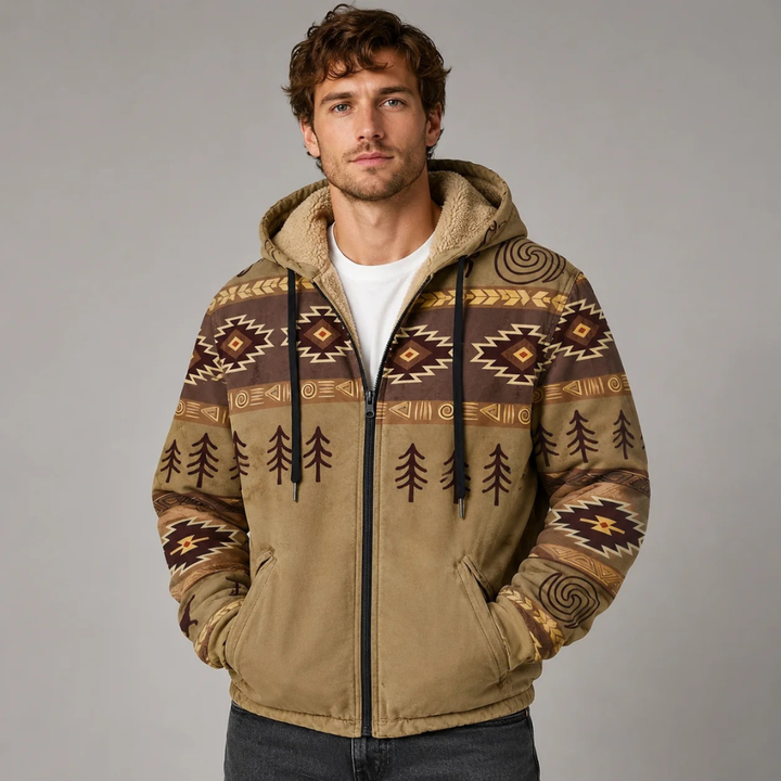 Mens sherpa lined aztec print zip hoodie