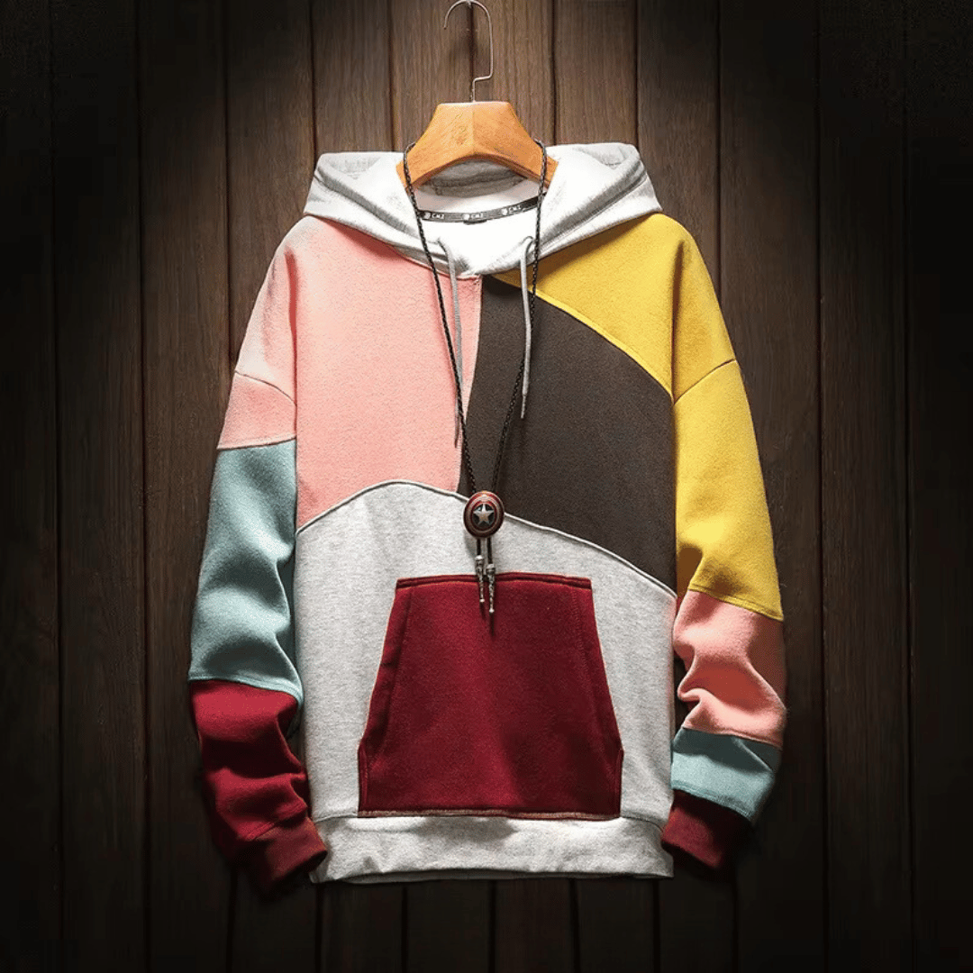 Rowan | Patchwork Hooded Pullover Sweatshirt Drawstring