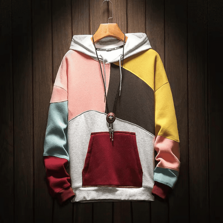 Rowan | Patchwork Hooded Pullover Sweatshirt Drawstring