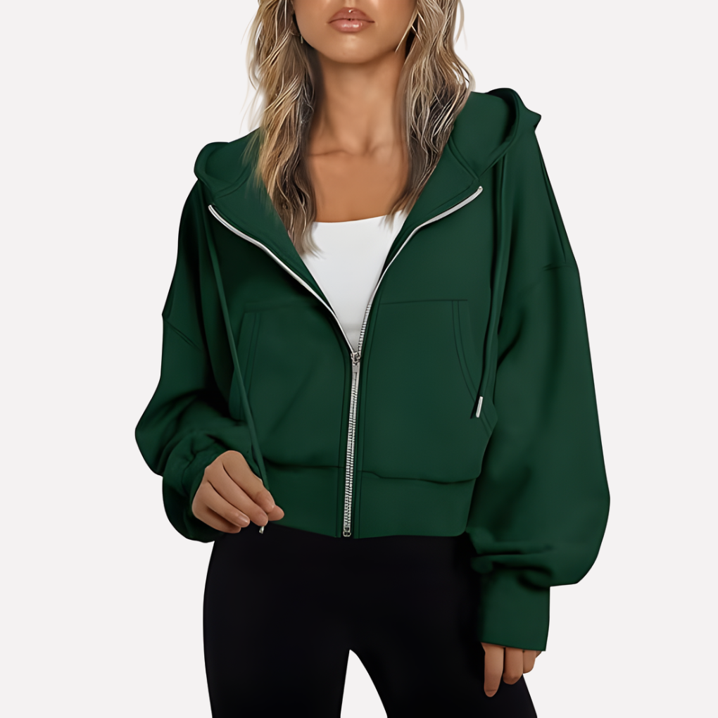Shelby | Zip Up Cropped Long Sleeve Relaxed Hoodie