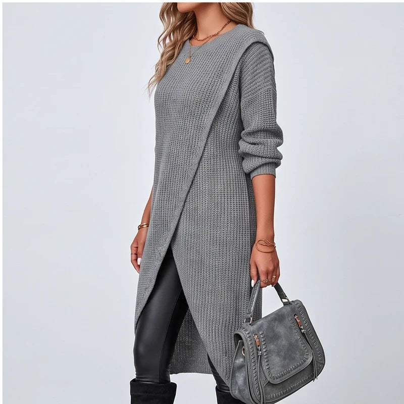 Skylar | Waffle Knit Asymmetrical Wrap Tunic Sweater