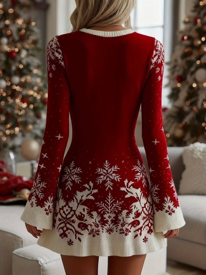 Tessa | Christmas Red Snowflake Knit Mini Dress
