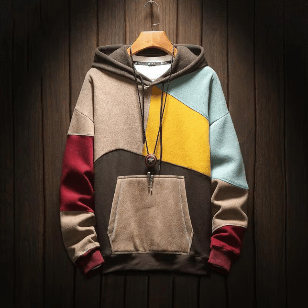 Mens patchwork colorblock pullover hoodie
