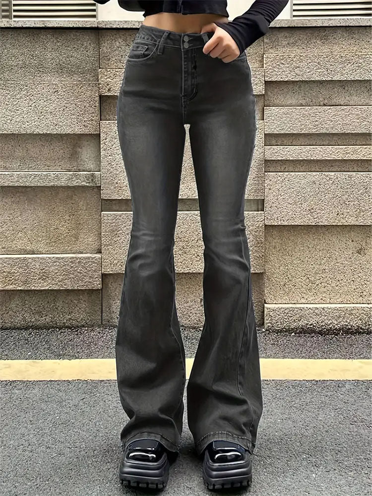 Womens mid-rise flare jeans, view 3