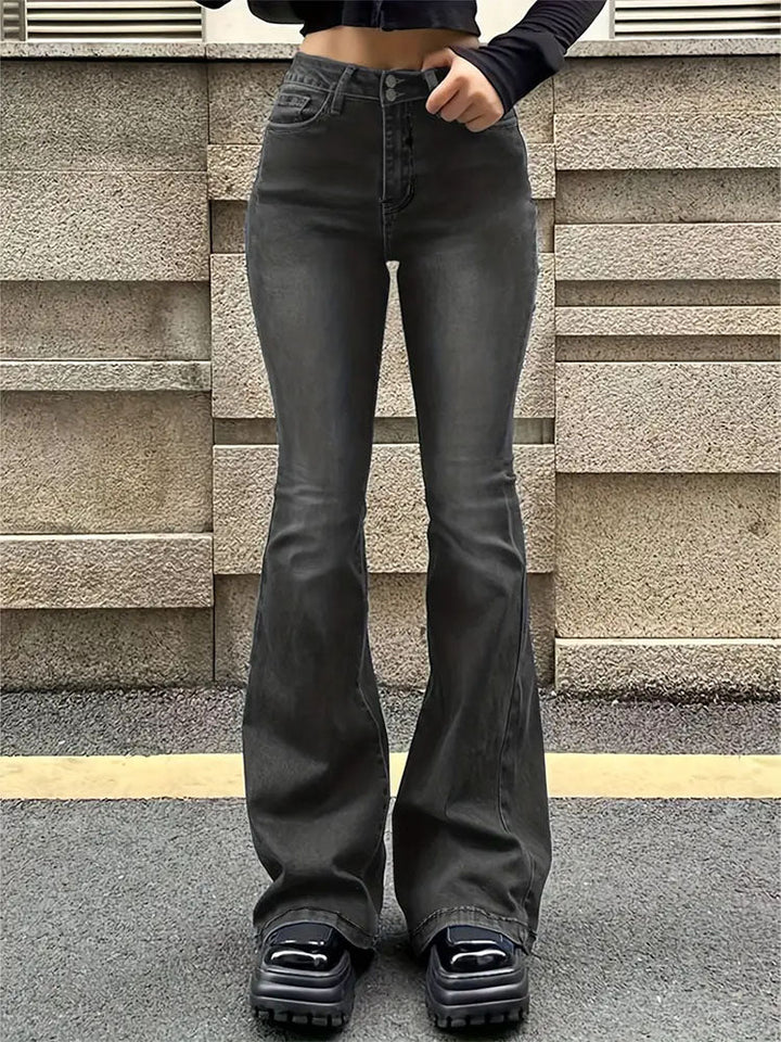 Womens mid-rise flare jeans, view 3