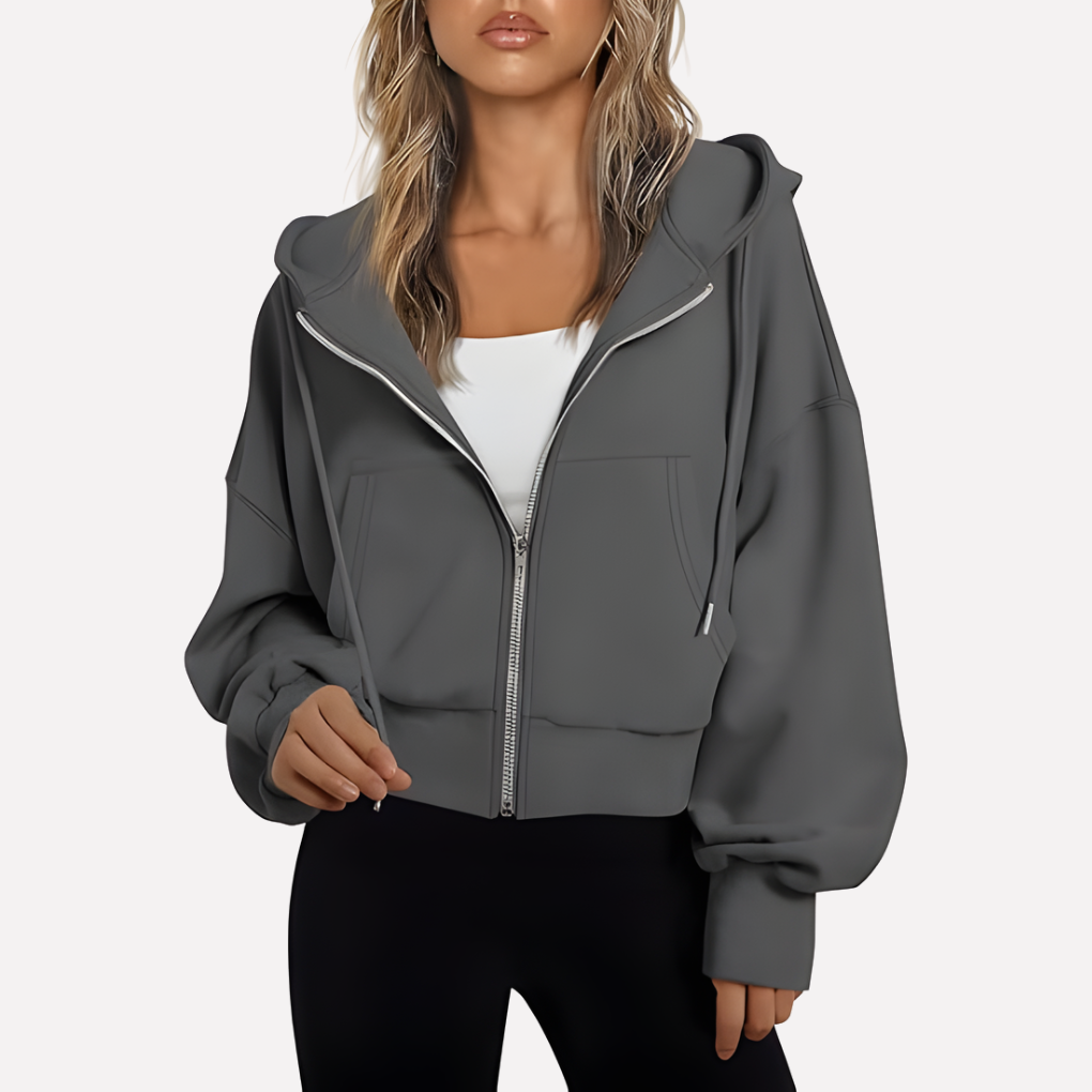 Shelby | Zip Up Cropped Long Sleeve Relaxed Hoodie