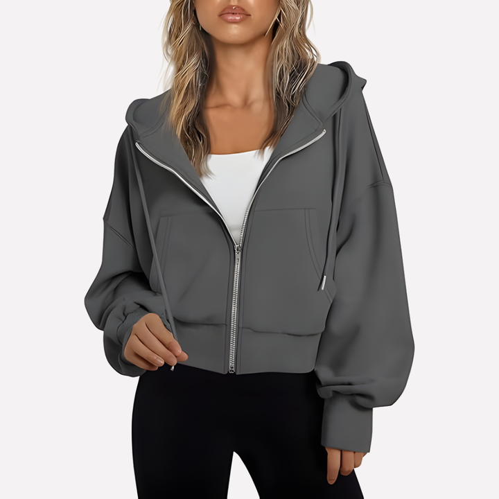 Shelby | Zip Up Cropped Long Sleeve Relaxed Hoodie