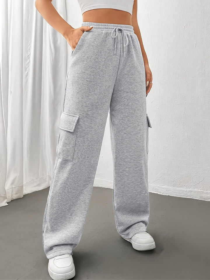 Sutton womens fleece cargo wide leg sweatpants