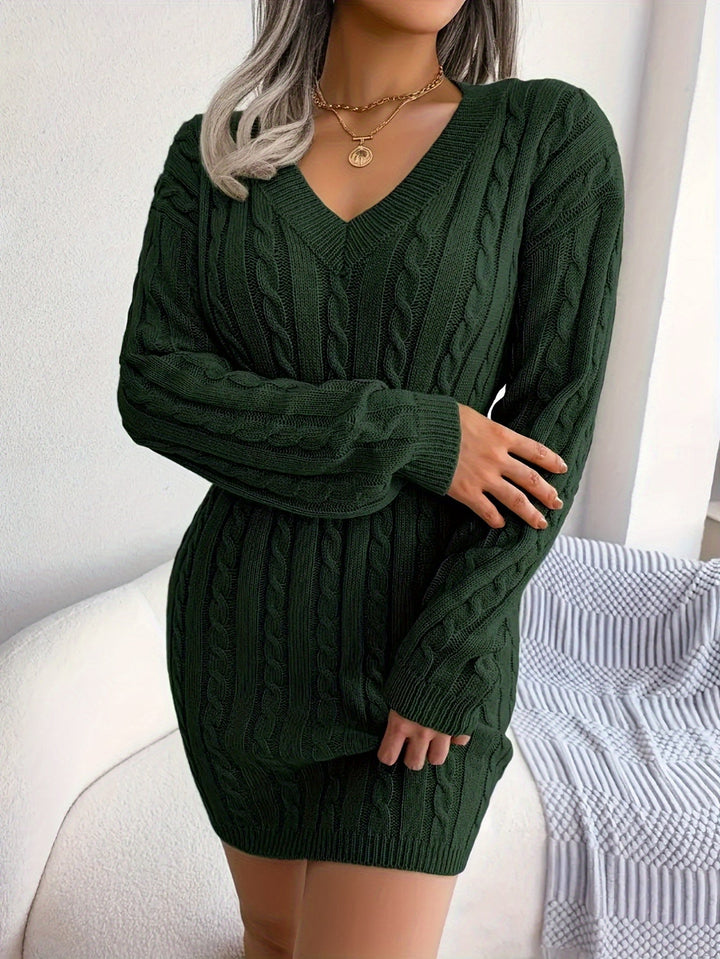 Nancy | Cable Knit Peplum Mini Dress