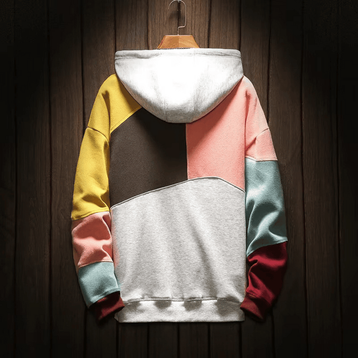 Rowan | Patchwork Hooded Pullover Sweatshirt Drawstring