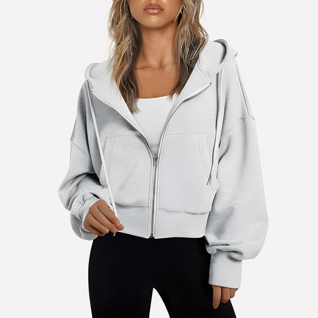 Shelby | Zip Up Cropped Long Sleeve Relaxed Hoodie