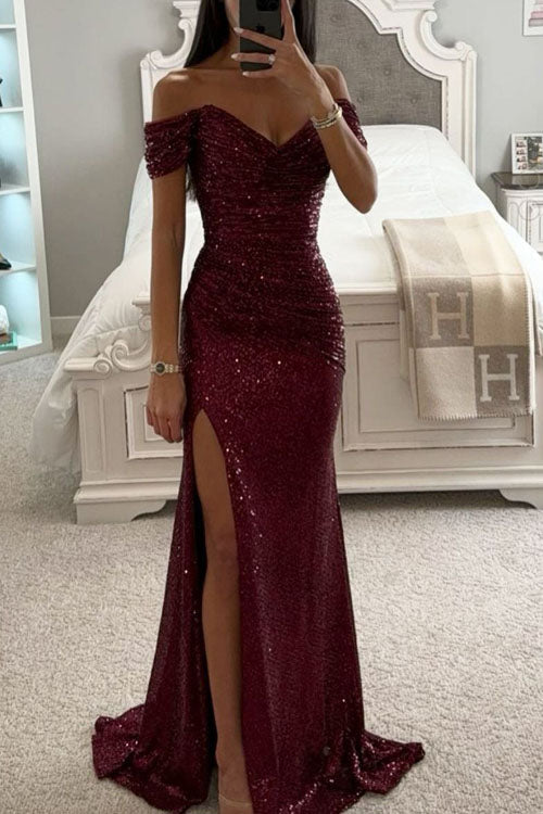 Holly womens sequin off-shoulder maxi dress