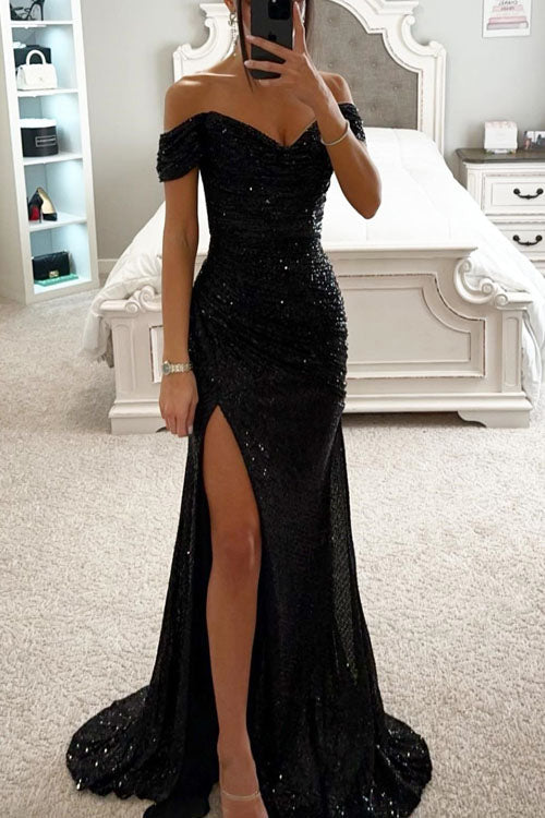 Holly womens sequin off-shoulder maxi dress