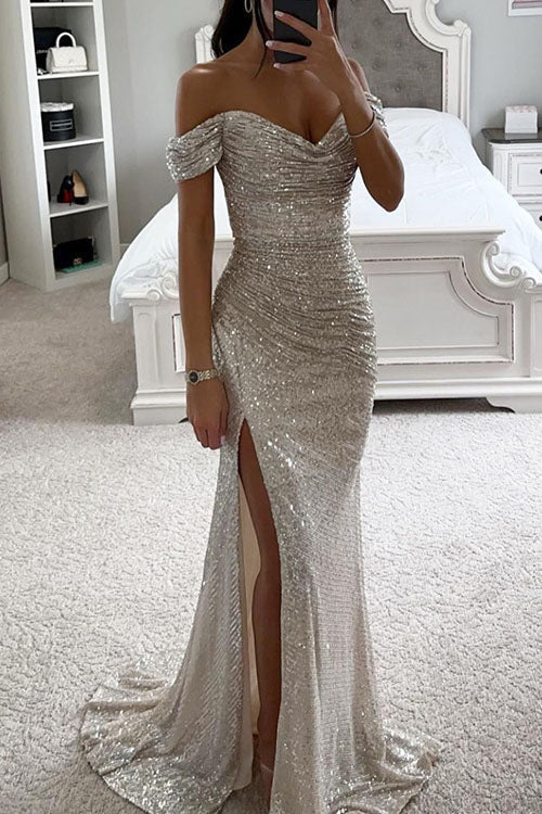 Holly womens sequin off-shoulder maxi dress