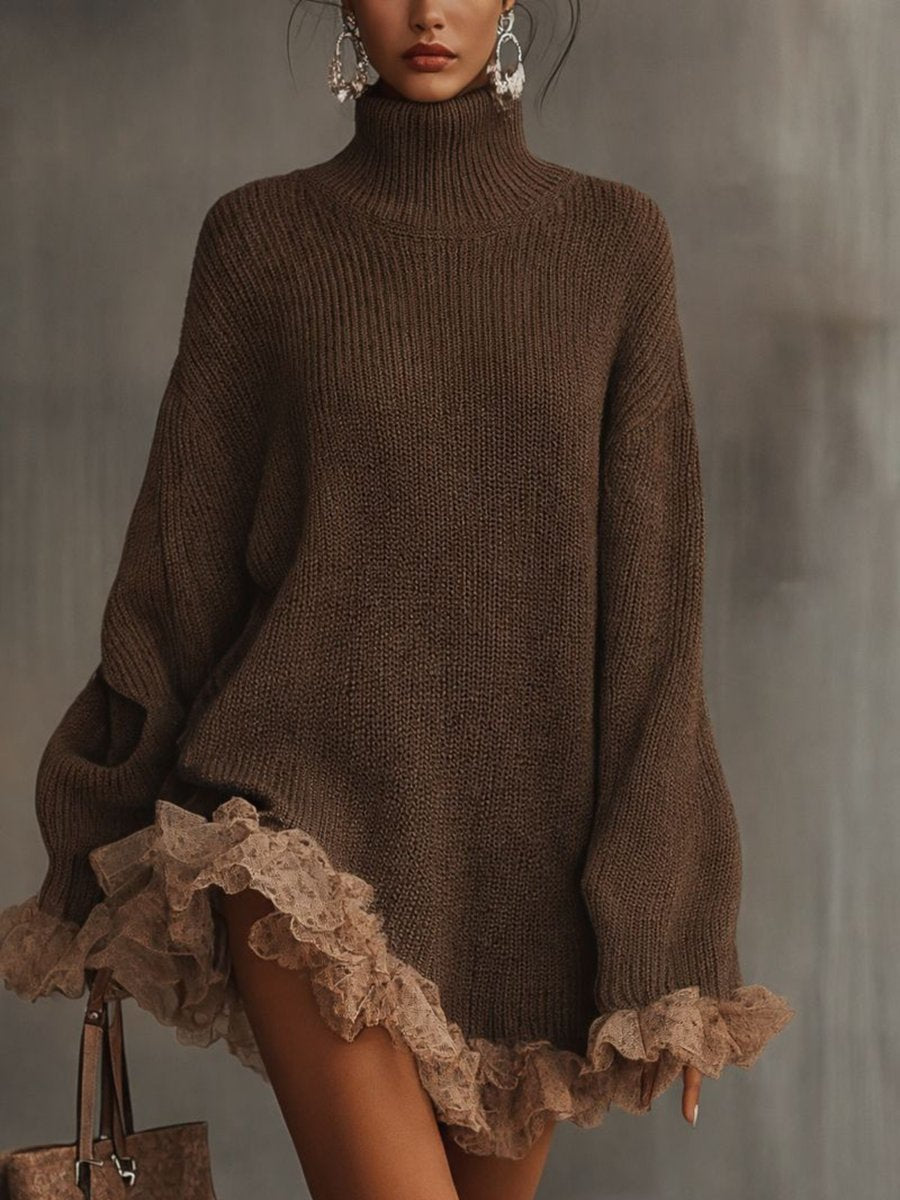Mila womens oversized turtleneck sweater dress