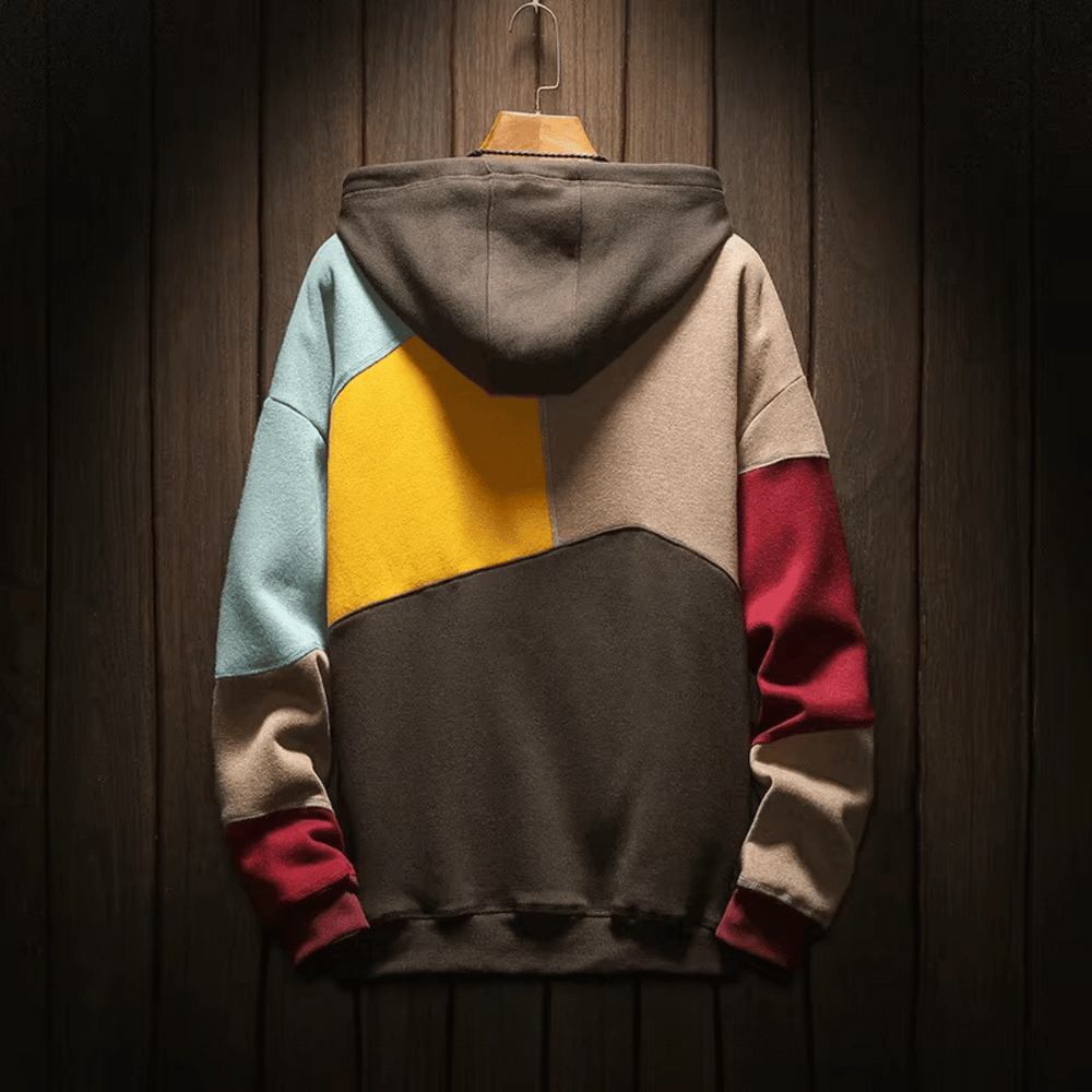 Rowan | Patchwork Hooded Pullover Sweatshirt Drawstring