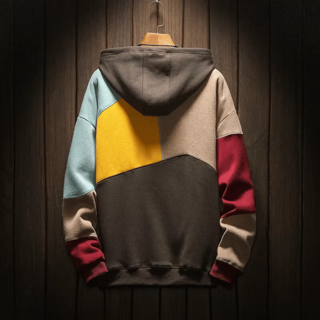 Rowan | Patchwork Hooded Pullover Sweatshirt Drawstring