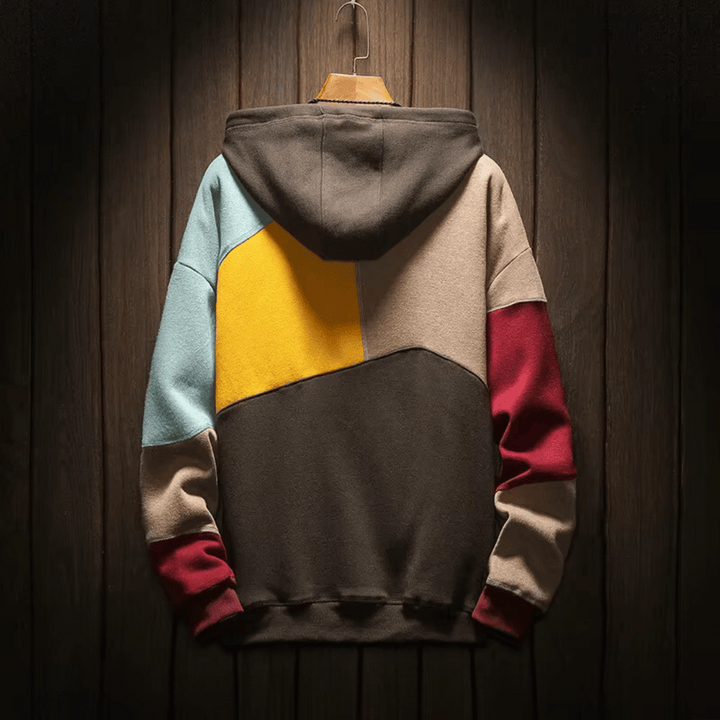 Rowan | Patchwork Hooded Pullover Sweatshirt Drawstring