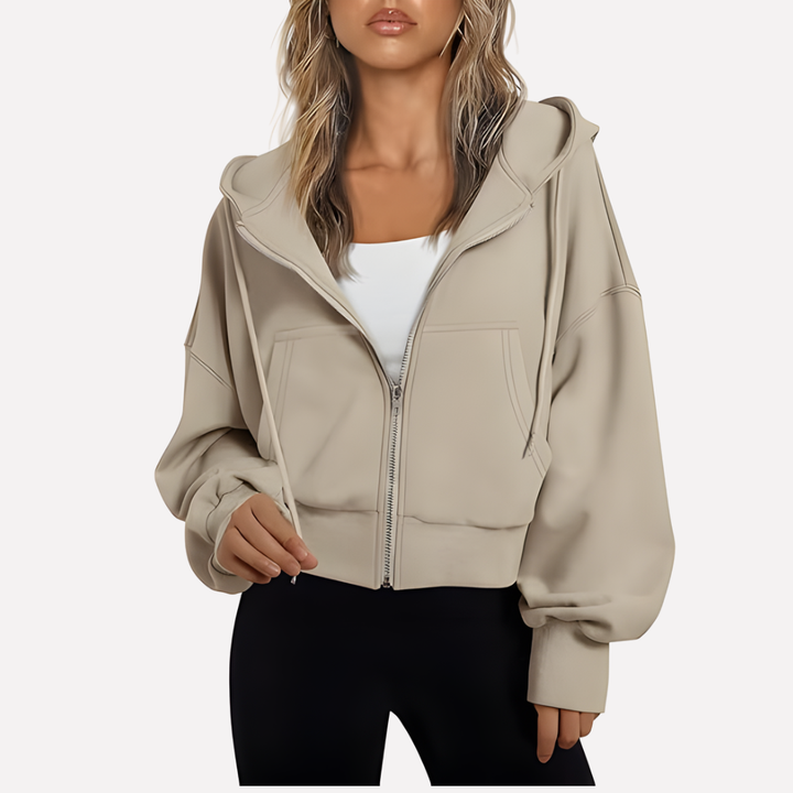 Shelby | Zip Up Cropped Long Sleeve Relaxed Hoodie