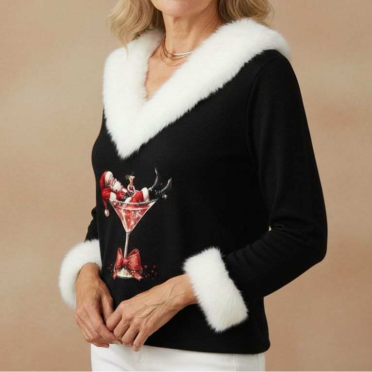 Madison | Womens Christmas Sweater V-Neck Velvet Top
