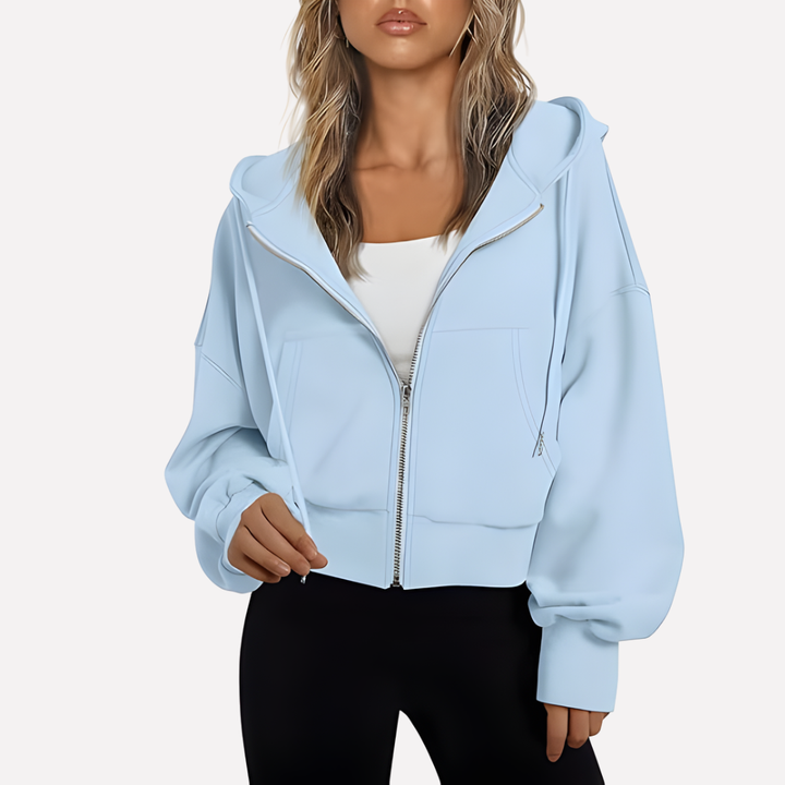 Shelby | Zip Up Cropped Long Sleeve Relaxed Hoodie