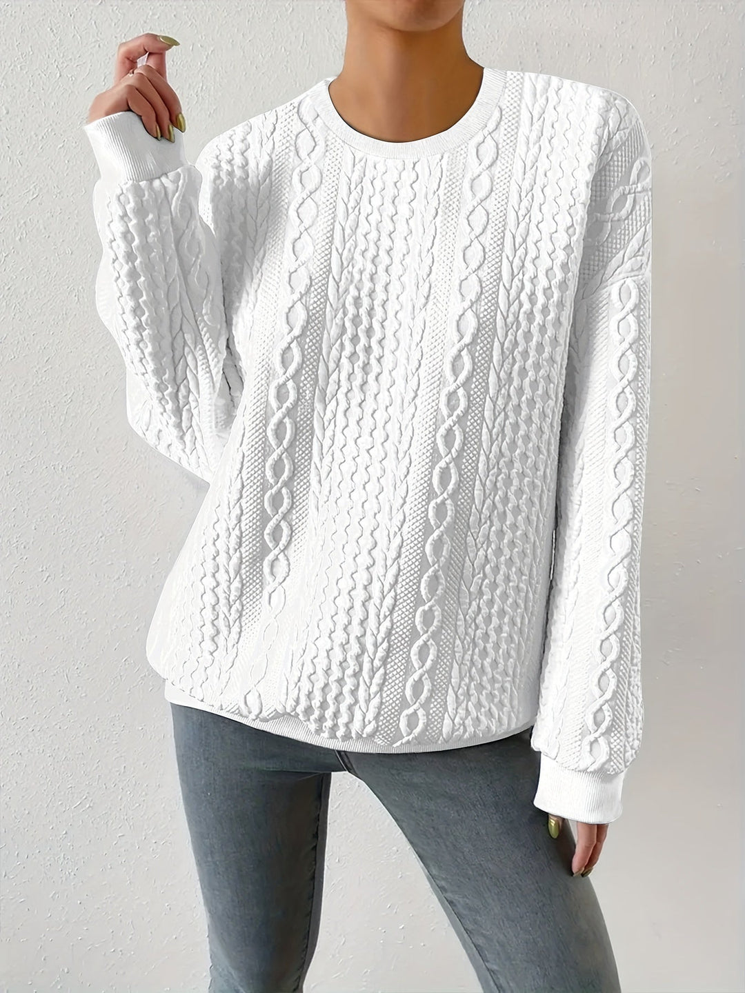 Womens oversized cable knit sweatshirt, view 4