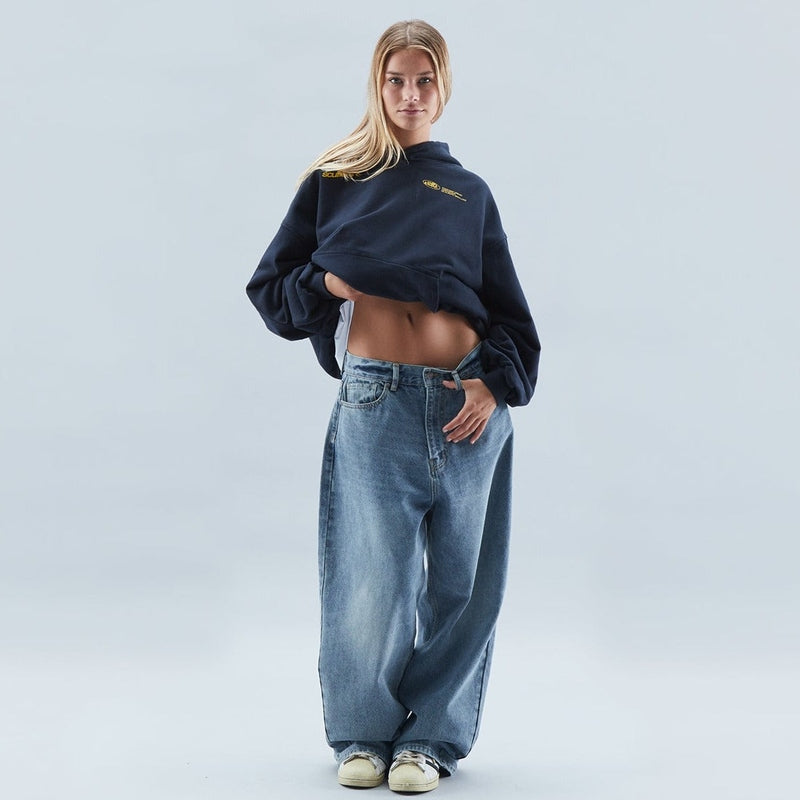 Womens oversized cropped hoodie navy