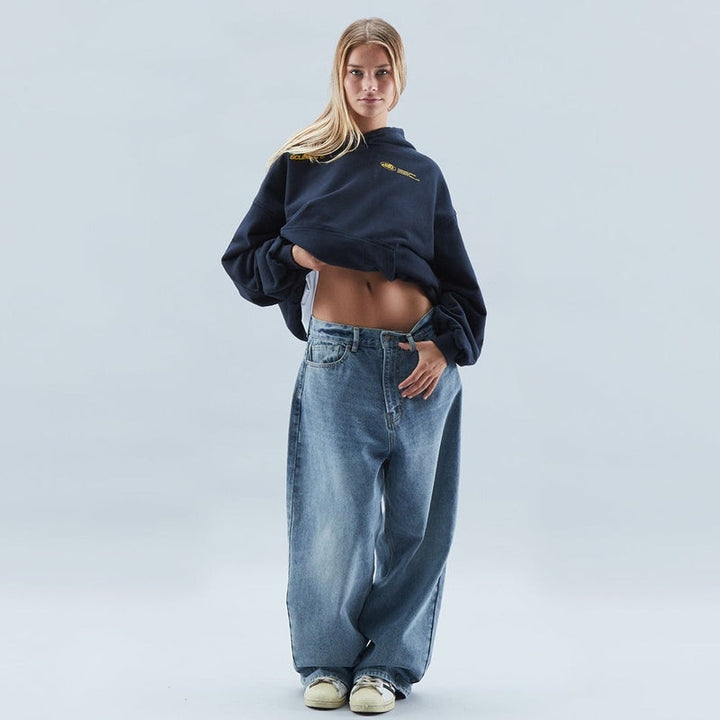 Womens oversized cropped hoodie navy