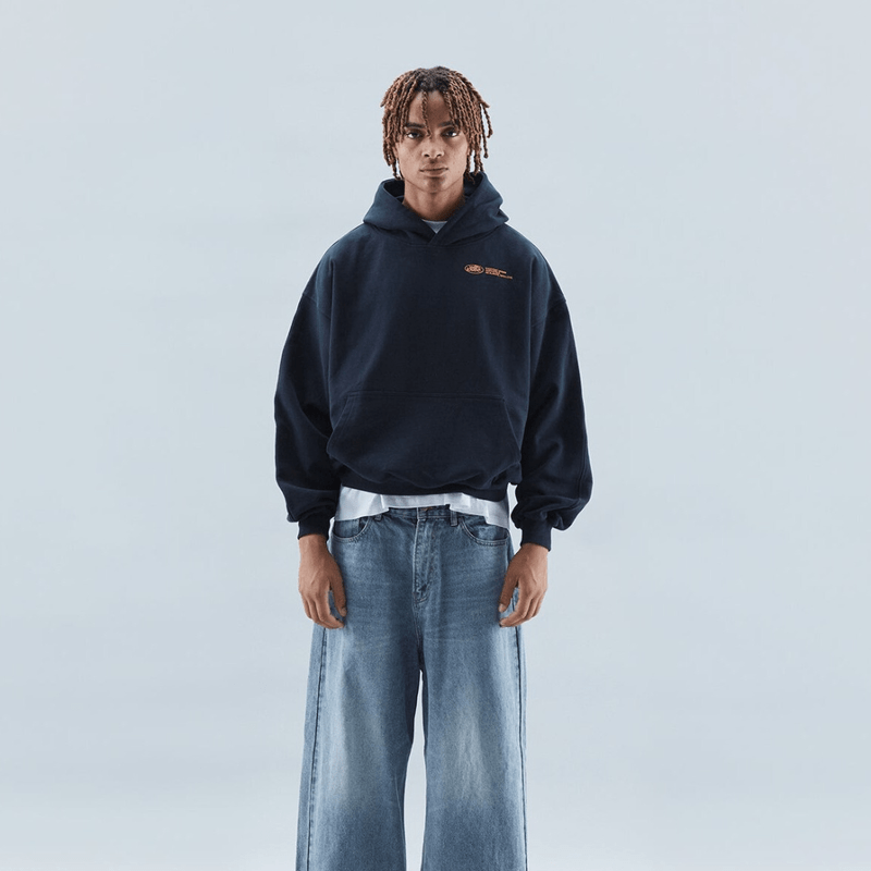 Rowan | Blue Oversized Cropped Pull-On Hoodie