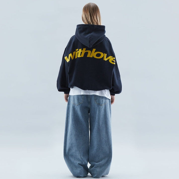 Rowan | Blue Oversized Cropped Pull-On Hoodie