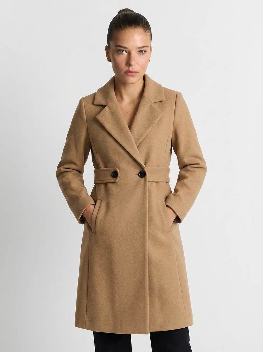 Womens belted midi wool-blend coat, view 1