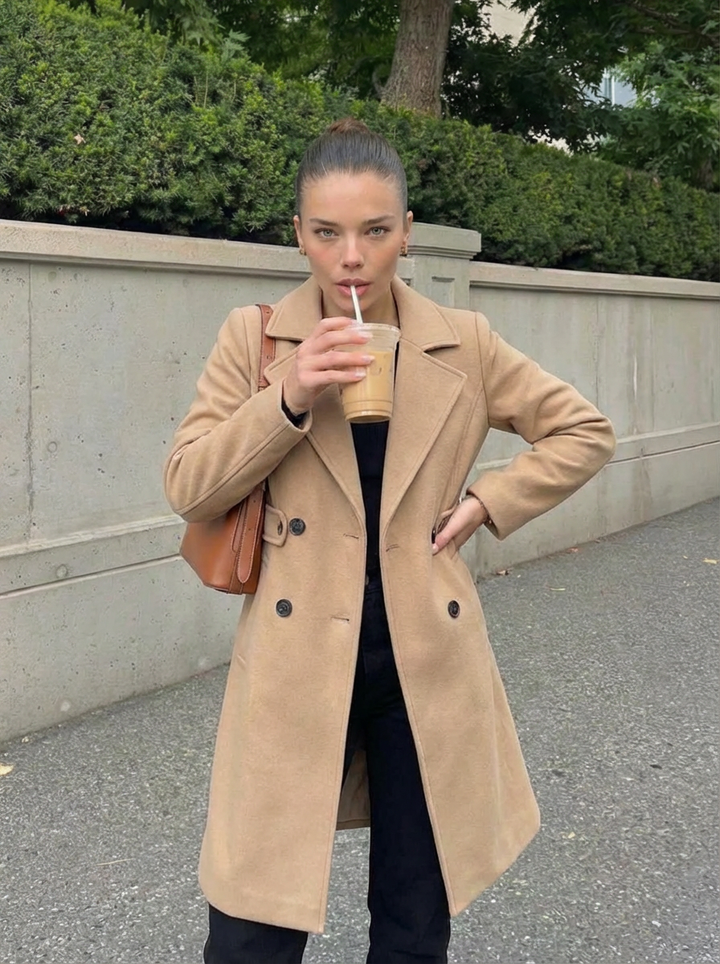 Womens belted midi wool-blend coat, view 5