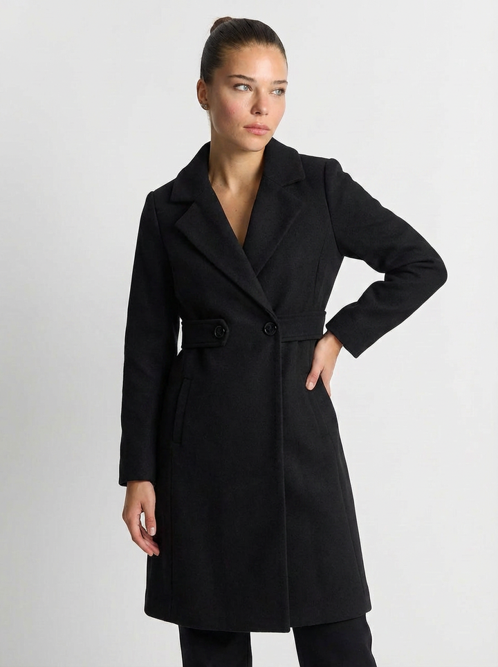 Womens belted midi wool-blend coat, view 4