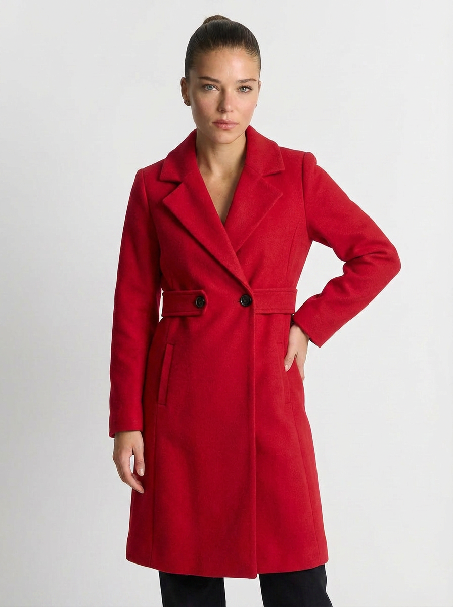 Womens belted midi wool-blend coat, view 3