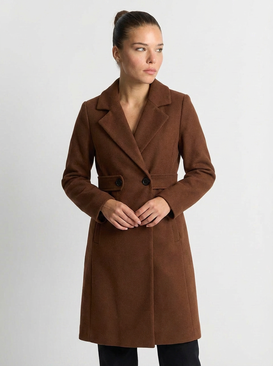 Womens belted midi wool-blend coat, view 2