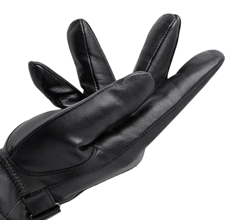 Lake | Leather Winter Gloves Ribbed Cuffs Button Strap
