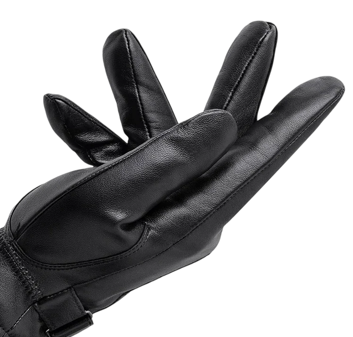 Lake | Leather Winter Gloves Ribbed Cuffs Button Strap
