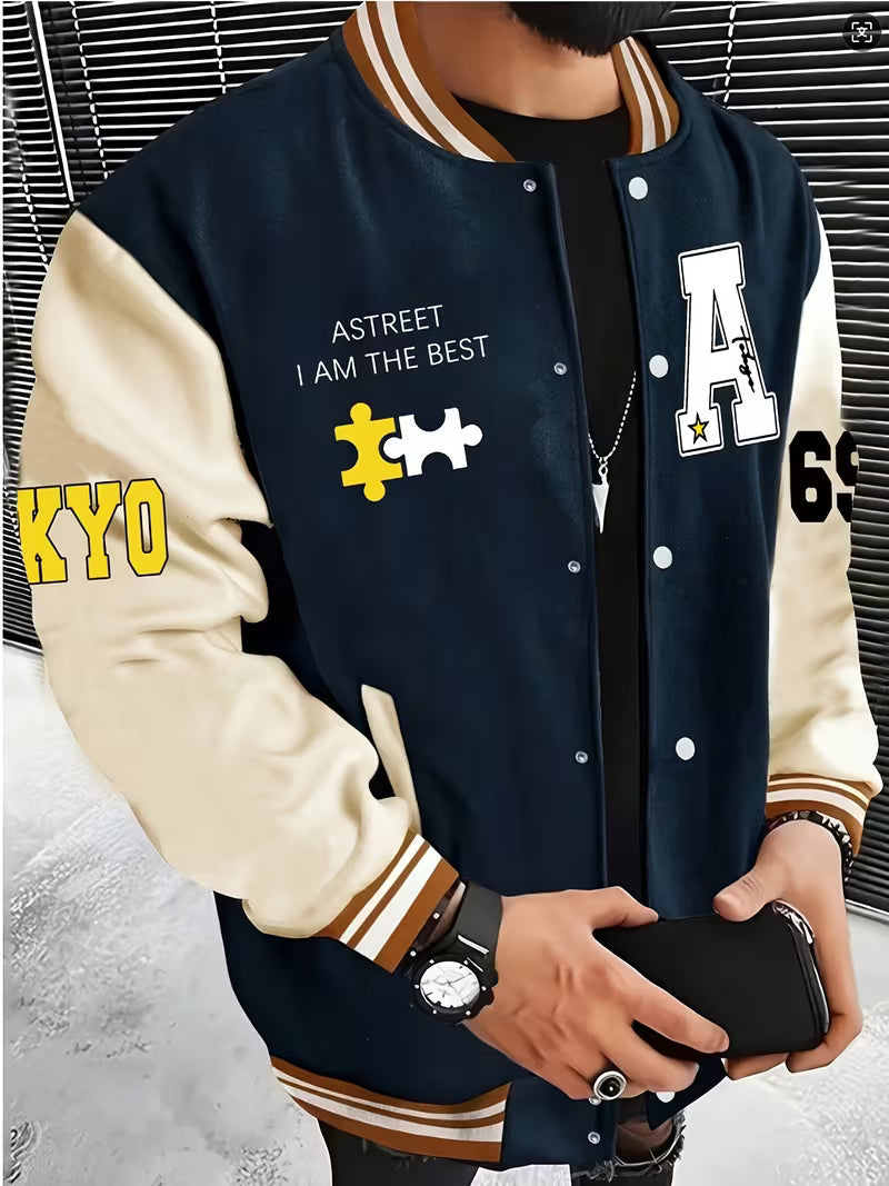 Ivan | Varsity Jacket Mens Snap Button Relaxed Fit