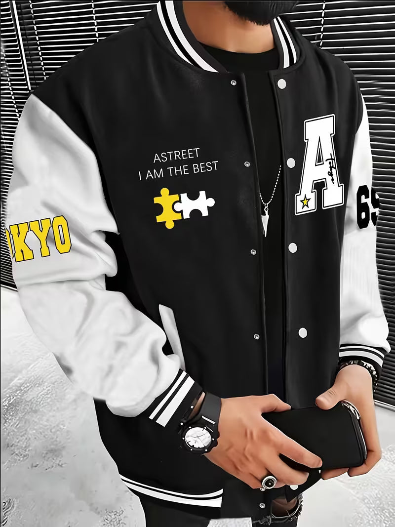 Ivan | Varsity Jacket Mens Snap Button Relaxed Fit