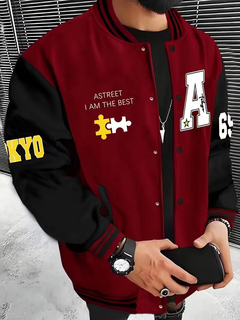 Ivan | Varsity Jacket Mens Snap Button Relaxed Fit